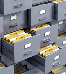 wall of filing cabinets